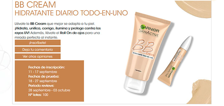 Prueba gratis BB Cream Skin Active de Garnier