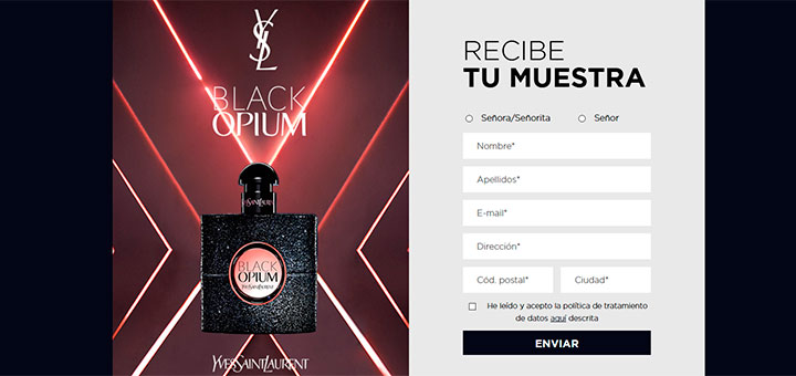 Muestras gratis de la fragancia Black Opium