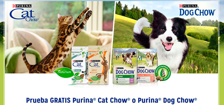 Prueba gratis Purina Cat Chow o Purina Dog Chow