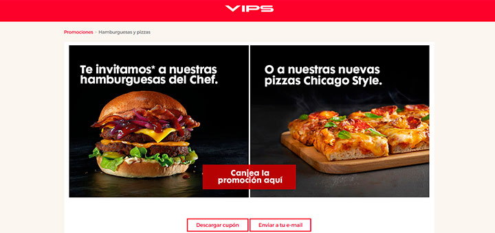 Vips invita a una hamburguesa o una pizza