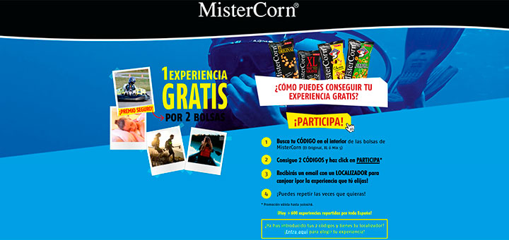 Consigue 1 experiencia gratis con MisterCorn