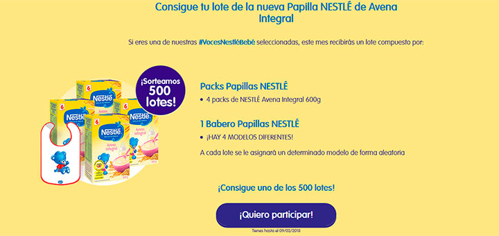 Sortean 500 lotes de Papillas Nestlé