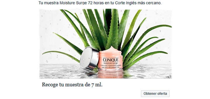 Reparten muestras gratis de Moisture Surge 72 horas Clinique