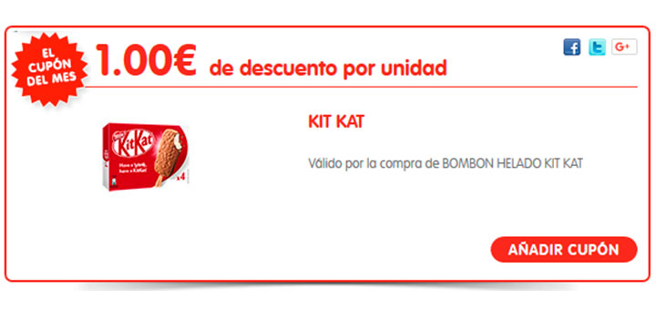 1 euro de descuento en Bombon Helado Kit Kat