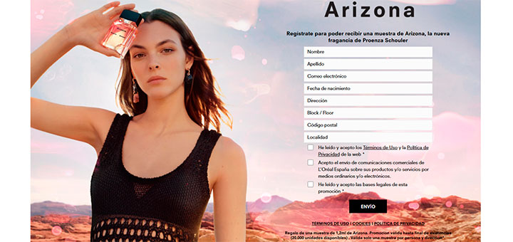 Muestras gratis del perfume Arizona