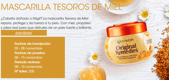 Garnier da a probar gratis Mascarilla Tesoros de miel