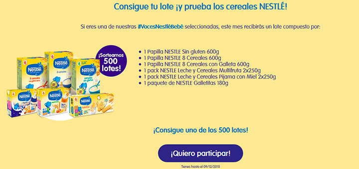 Prueba gratis Cereales Nestlé para bebés