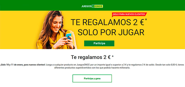 Juegos ONCE te regala 2€ sólo por jugar