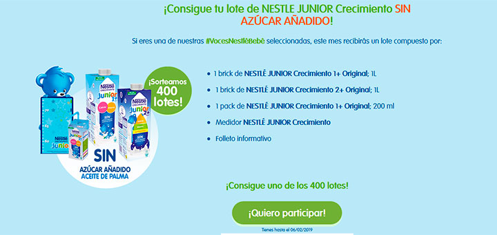 Sortean 400 lotes de Nestlé Junior Crecimiento