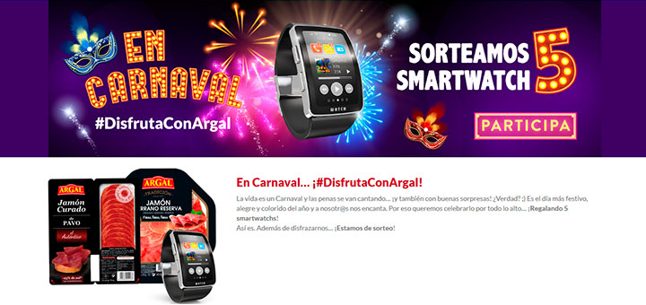 Argal sortea 5 Smartwatchs en Carnaval