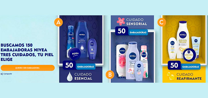 Buscan 150 embajadoras Nivea Tres Cuidados