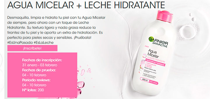 Garnier da a probar gratis Agua Micelar + Leche Hidratante