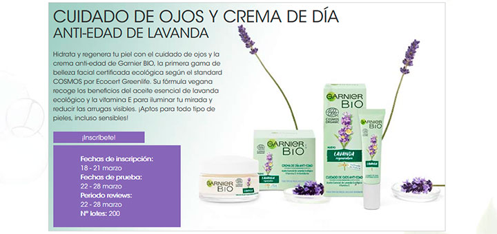 Prueba gratis Cuidado de Ojos y Crema Anti-edad de Garnier Bio