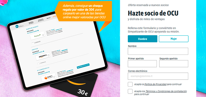 Consigue un cheque regalo de 30€ con OCU