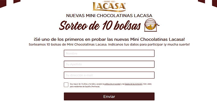 Sortean 10 bolsas de Mini Chocolatinas Lacasa