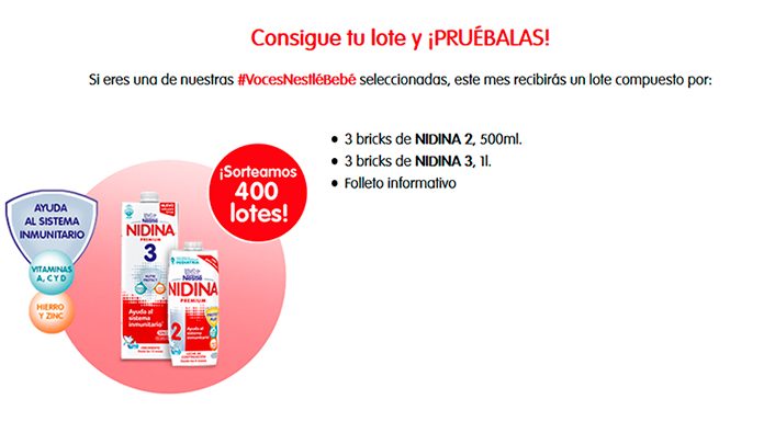 Voces Nestlé Bebé da a probar gratis Nidina 2 y 3
