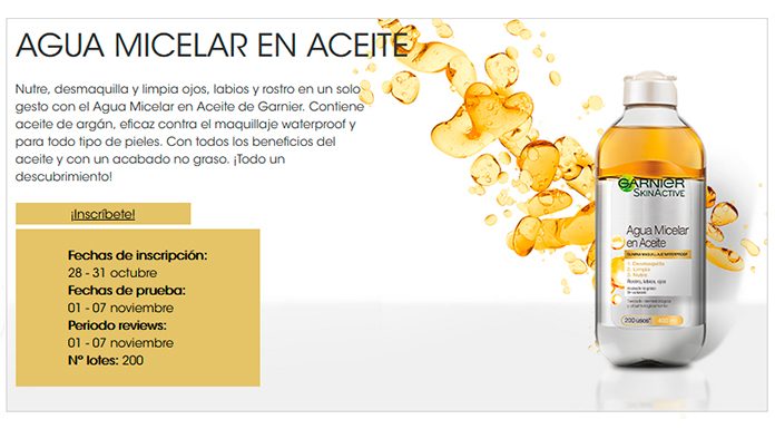 Prueba gratis agua micelar en aceite Garnier