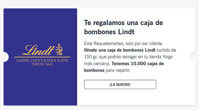 Yoigo te regala una caja de bombones Lindt