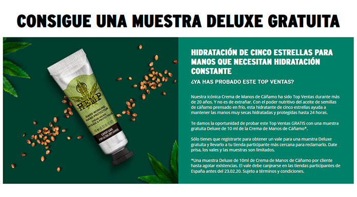 Muestras gratis de la Crema de Manos de Cáñamo de The Body Shop