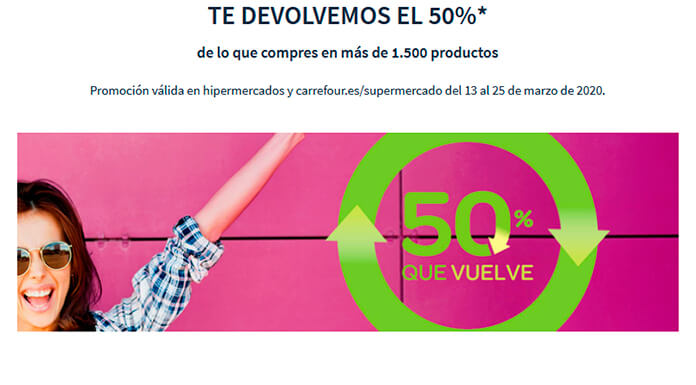 Carrefour te devuelve el 50% de la compra en un cupón canjeable