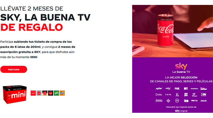 Llévate 2 meses de Sky de regalo con Coca Cola