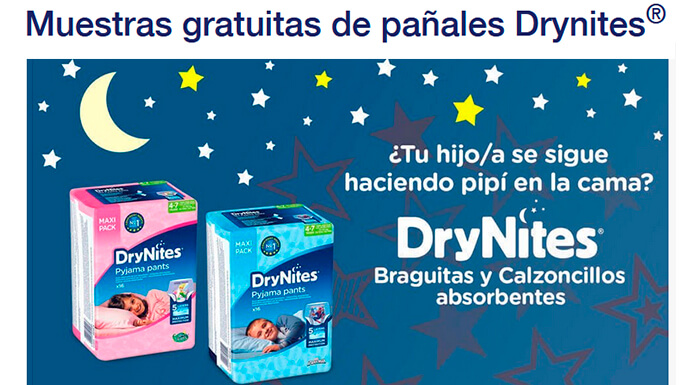 Muestras gratis a domicilio de pañales Drynites