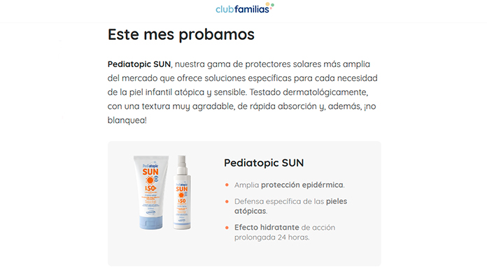 Club Familias da a probar gratis Pediatopic SUN