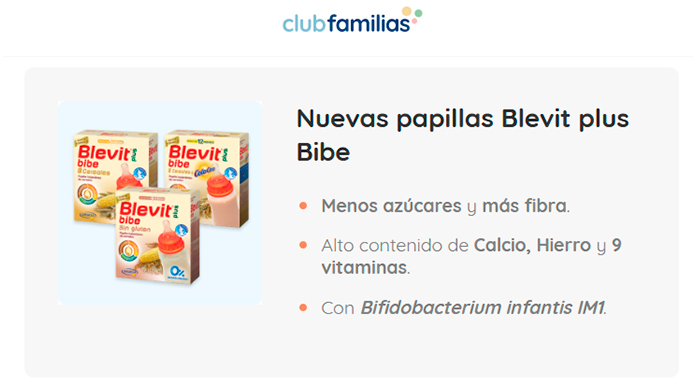 Prueba gratis Blevit plus Bibe con Club Familias