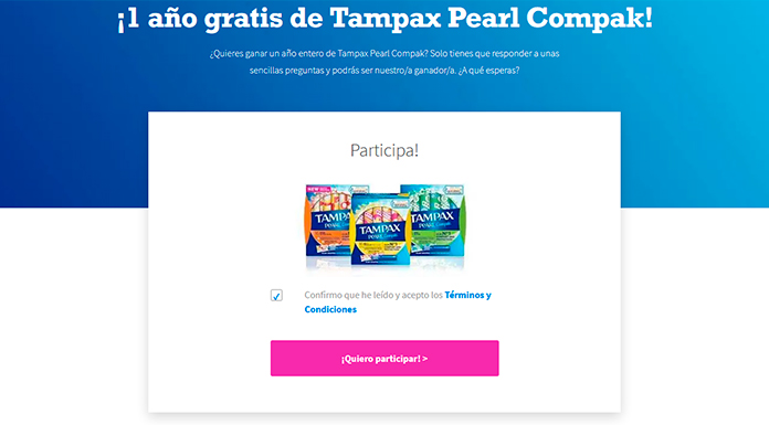 Gana 1 año gratis de Tampax Pearl Compak