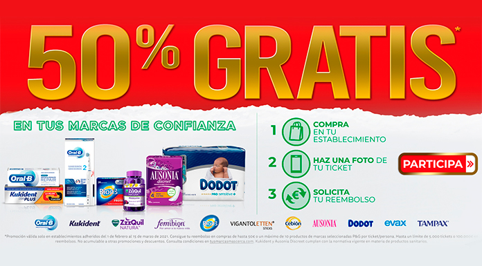 Consigue un 50 % gratis en compras P&G