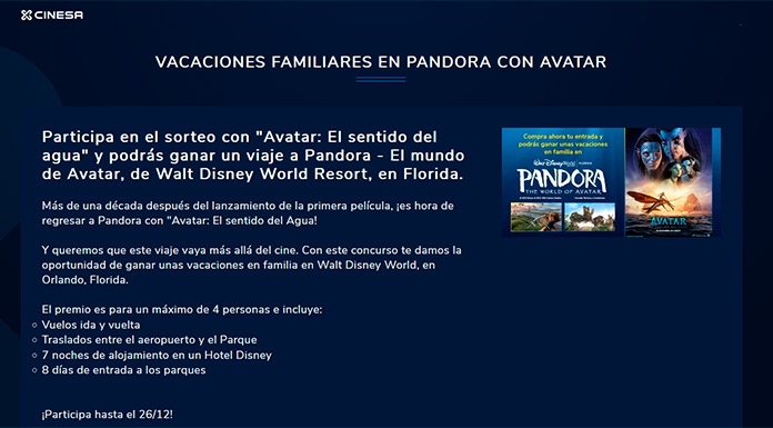 Sorteo con Avatar y Cinesa de un viaje