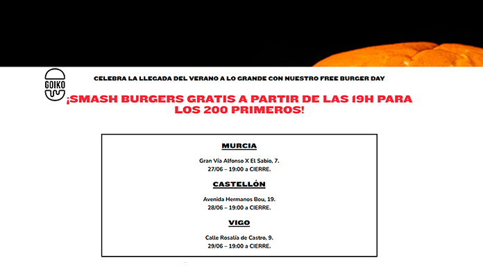 Smash Burgers gratis con Goiko