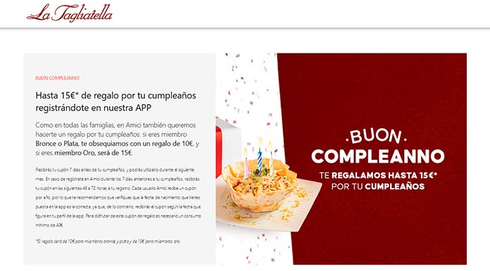Consigue tu regalo de cumpleaños con Tagliatella