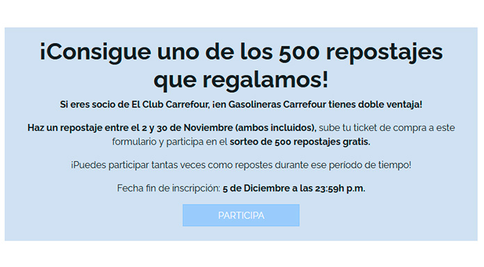 Sorteo de 500 repostajes gratis de Carrefour