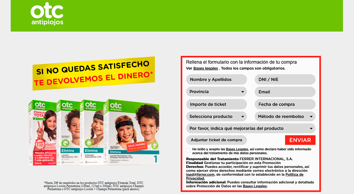 Promoción de reembolso OTC Antipiojos